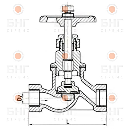 Муфтовый клапан 15с68нж DN 32 PN 400 Ст35 чертеж